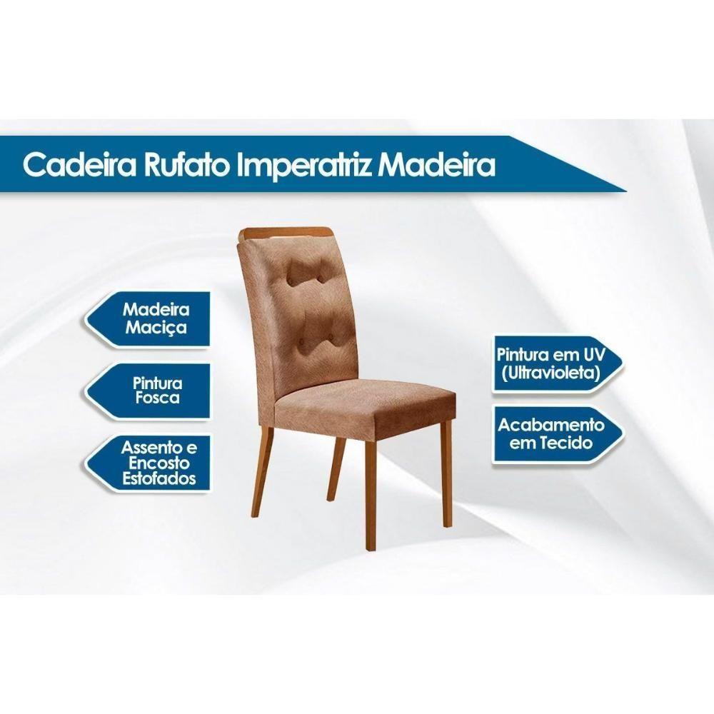 Sala de Jantar Completa Londrina c/Tampo Madeirado Canto Reto 180x90cm e 6 cadeiras Imperatriz Imbuia - Veludo Creme - Rufato - 3