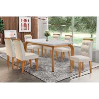 Sala de Jantar Completa Londrina c/Tampo Madeirado Canto Reto 180x90cm e 6 cadeiras Imperatriz Imbuia - Veludo Creme - Rufato - 1