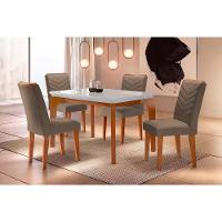 Sala de Jantar Completa Londrina Tampo Madeirado c/ Vidro Curvo 120x80cm e 4 Cadeiras Londrina Imbuia - Veludo Capuccino - Rufato - 1