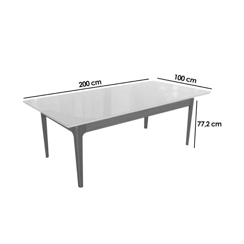 Sala de Jantar Completa Mira Tampo Madeirado c/ Vidro 200x100cm e 8 Cadeiras Lola Carvalho/Off White/Vidro Off White - Linho Beg - Kappesberg - 2