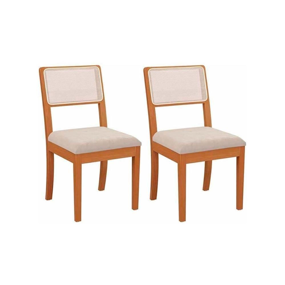 Sala de Jantar Completa Mira Tampo Madeirado c/ Vidro 200x100cm e 8 Cadeiras Lola Carvalho/Off White/Vidro Off White - Linho Beg - Kappesberg - 6