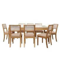 Sala de Jantar Completa Mira Tampo Madeirado c/ Vidro 200x100cm e 8 Cadeiras Lola Carvalho/Off White/Vidro Off White - Linho Beg - Kappesberg - 1