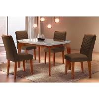 Sala de Jantar Completa Londrina Tampo Madeirado c/ Vidro Curvo 120x80 e 4 Cadeiras Londrina Imbuia/Off White - Veludo Marrom - Rufato - 1