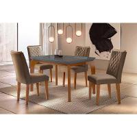 Sala de Jantar Completa Londrina c/ Tampo Madeirado Vidro Canto Reto 120x80cm e 4 cadeiras Jade Imbuia/Grafite - Veludo Capuccino - Rufato - 1