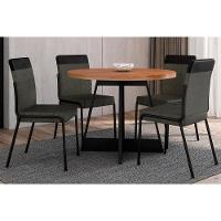 Sala de Jantar Completa Átria 1594 Aço c/ Tampo Madeirado 100cm e 4 Cadeiras Duo Preto/Nogal - Preto/Grafite - Preto - Carraro - 1