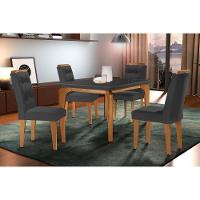 Sala de Jantar Completa Londrina c/ Tampo Madeirado c/ Vidro Canto Curvo 120x80cm e 4 cadeiras Imperatriz Imbuia/Grafite - Suede Grafite - Rufato - 1