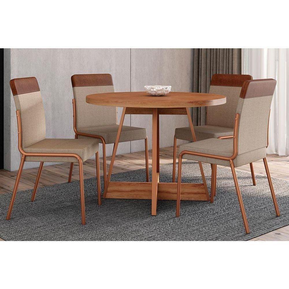 Sala de Jantar Completa Átria 1594 Aço c/ Tampo Madeirado 100cm e 4 Cadeiras Duo Rose/Freijó/Nogal - Rose/Areia - Caramelo - Carraro - 1