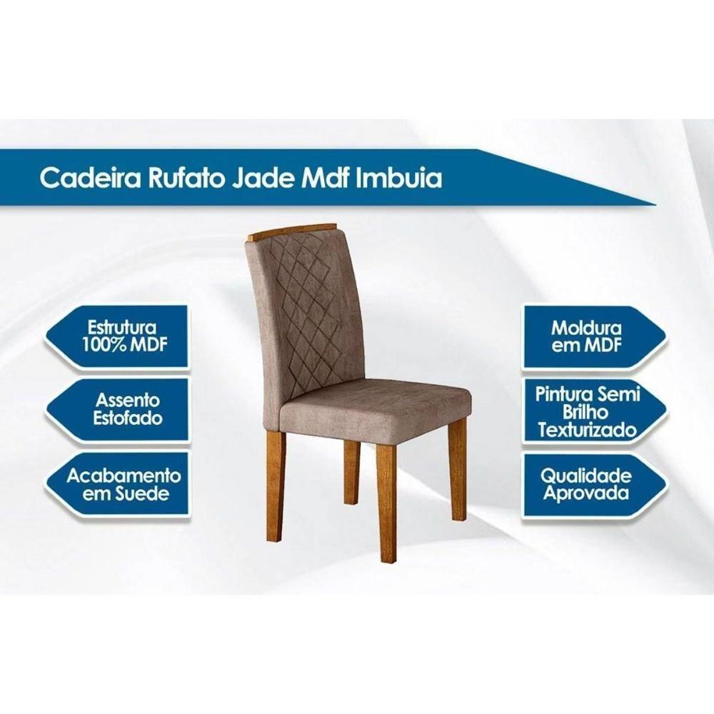 Sala de Jantar Completa Luna c/ Tampo Madeirado c/ Vidro Canto Curvo 120x80cm e 4 cadeiras Jade Imbuia/Grafite - Linho Grafite - Rufato - 4