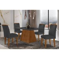 Sala de Jantar Completa Luna c/ Tampo Madeirado c/ Vidro Canto Curvo 120x80cm e 4 cadeiras Jade Imbuia/Grafite - Linho Grafite - Rufato - 1