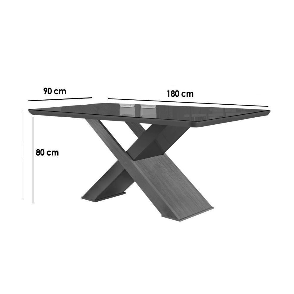 Sala de Jantar Completa Imperatriz Tampo Madeirado c/ Vidro Canto Curvo 180x90 e 6 Cadeiras Jade Imbuia/Grafite - Suede Grafite - Rufato - 4