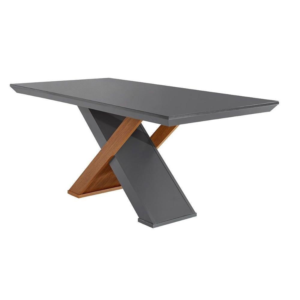 Sala de Jantar Completa Imperatriz Tampo Madeirado c/ Vidro Canto Curvo 180x90 e 6 Cadeiras Jade Imbuia/Grafite - Suede Grafite - Rufato - 8