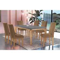 Sala de Jantar Completa Londrina c/ Tampo Madeirado Vidro Canto Curvo 180x90cm e 6 cadeiras Amsterdã Imbuia/Grafite - Suede Capuccino - Rufato - 1