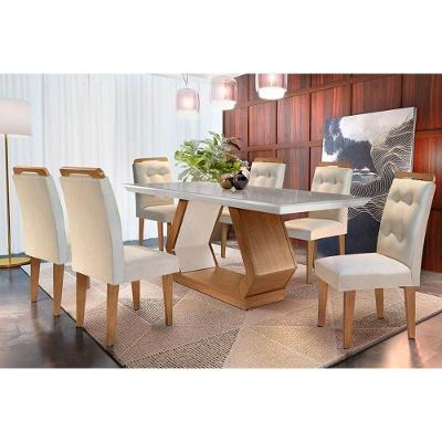 Sala de Jantar Completa Alvorada Tampo Madeirado c/ Vidro Canto Reto 180x90cm e 6 Cadeiras Imperatriz Imbuia/Off White - Suede Creme - Rufato