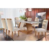 Sala de Jantar Completa Alvorada Tampo Madeirado c/ Vidro Canto Reto 180x90cm e 6 Cadeiras Imperatriz Imbuia/Off White - Suede Creme - Rufato - 1