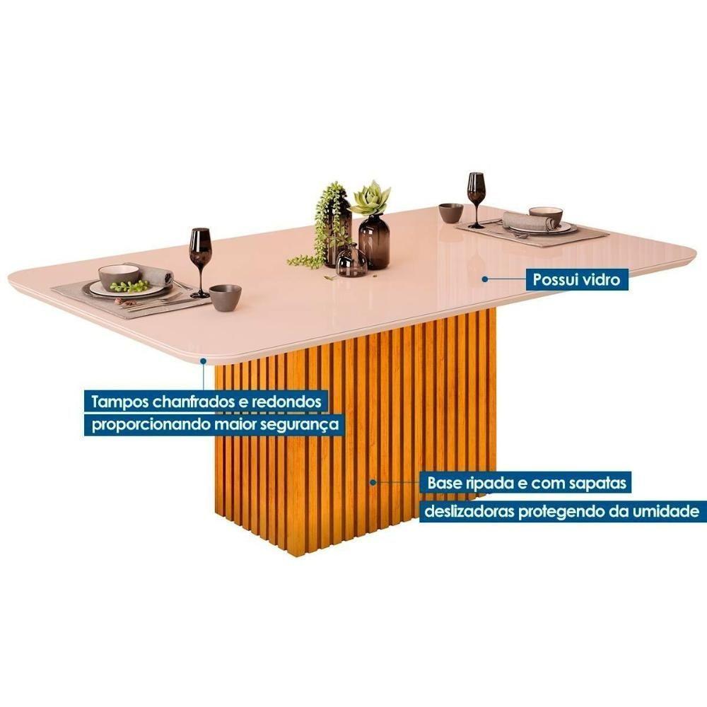 Sala de Jantar Completa Canes Tampo Madeirado c/ Vidro Curvo 200x100cm e 8 Cadeiras Stela Cedro/Off White - Ipe/Suede Lunar - DJ Móveis - 3