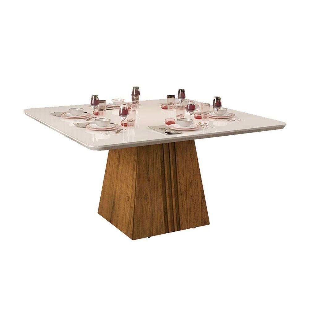 Sala de Jantar Completa Itália Tampo Madeirado c/ Vidro Curvo 136x136cm e 8 Cadeiras Julia Freijo/Off White - Suede Kraft - DJ Móveis - 4