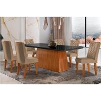 Sala de Jantar Completa Luna c/ Tampo Vidro Canto Curvo 180x90cm e 6 cadeiras Jade Imbuia/Grafite - Suede Capuccino - Rufato - 1