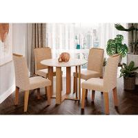 Sala de Jantar Completa Flora c/ Tampo Madeirado 109cm e 4 Cadeiras Clarice Cinamomo/Off White - Nature-Madeirado/Linho Be - Cimol - 1