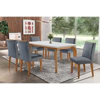 Sala de Jantar Completa Londrina c/Tampo Madeirado Canto Reto 180x90cm e 6 cadeiras Jade Imbuia - Veludo Grafite - Rufato - 1