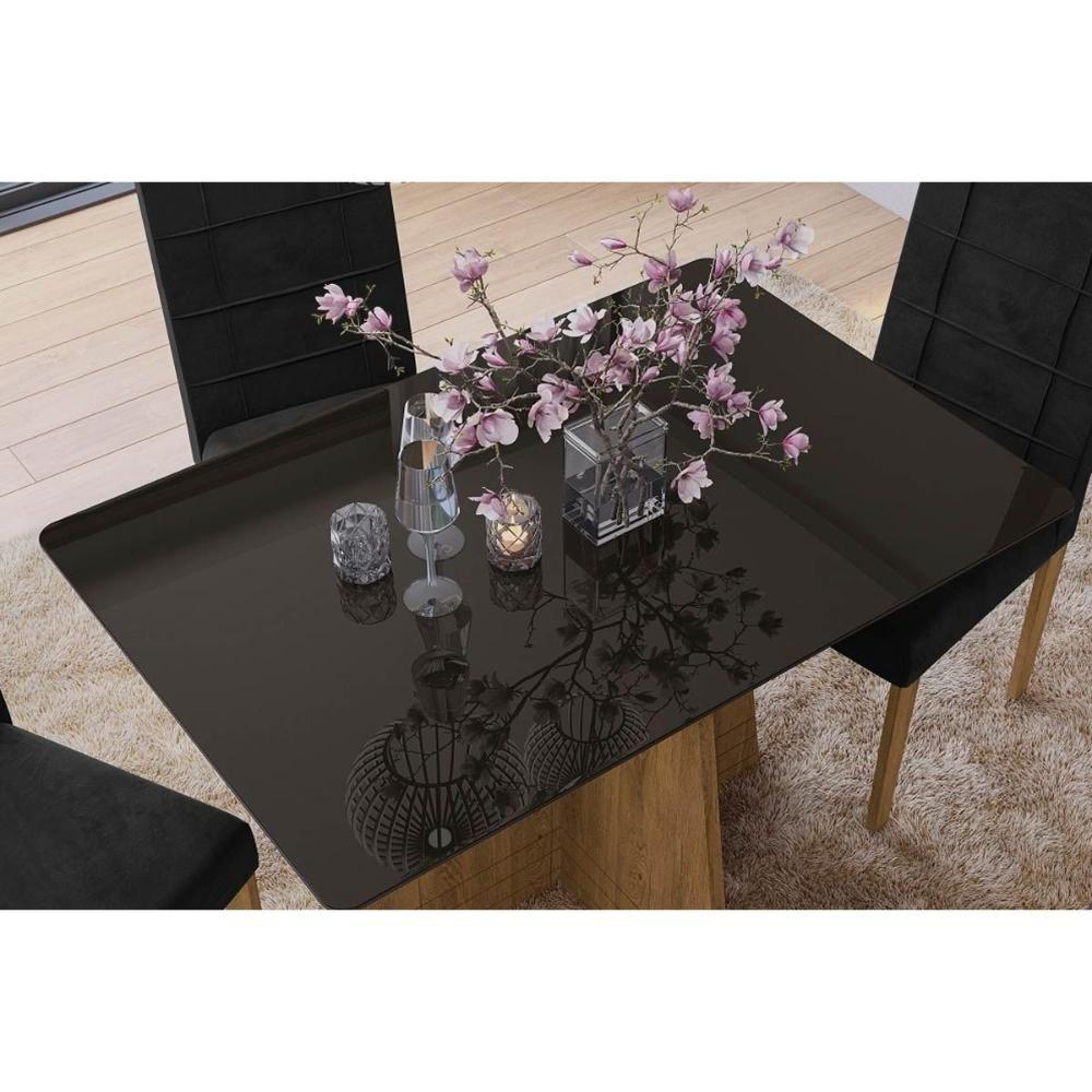 Sala de Jantar Completa Lótus Tampo Madeirado c/ Vidro 80x120cm e 4 Cadeiras 2CAD150 Nogueira/Preto fosco/Vidro preto - Eucalipto/V - Kappesberg - 5