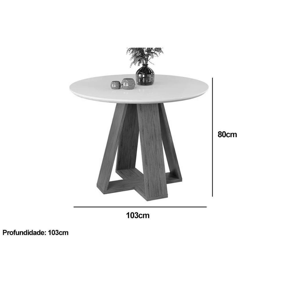 Sala de Jantar Completa Celeste Tampo Madeirado c/ Vidro Redondo 103x103cm e 4 Cadeiras Julia Freijo/Off White - Suede Lunar - DJ Móveis - 3