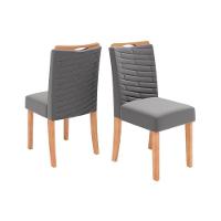 Sala de Jantar Completa Celeste Tampo Madeirado c/ Vidro Redondo 103x103cm e 4 Cadeiras Julia Freijo/Off White - Suede Lunar - DJ Móveis