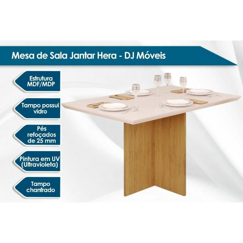 Sala de Jantar Completa Hera Tampo Madeirado c/ Vidro Reto 120x90cm e 4 Cadeiras Lia Cedro/Off White - Suede Moca - DJ Móveis - 2