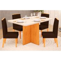 Sala de Jantar Completa Hera Tampo Madeirado c/ Vidro Reto 120x90cm e 4 Cadeiras Lia Cedro/Off White - Suede Moca - DJ Móveis - 1