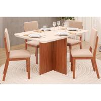 Sala de Jantar Completa Hera Tampo Madeirado c/ Vidro Reto 120x90cm e 4 Cadeiras Talia Freijo/Off White - Suede Creme - DJ Móveis - 1