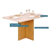 Sala de Jantar Completa Hera Tampo Madeirado c/ Vidro Reto 120x90cm e 4 Cadeiras Talia Freijo/Off White - Suede Creme - DJ Móveis