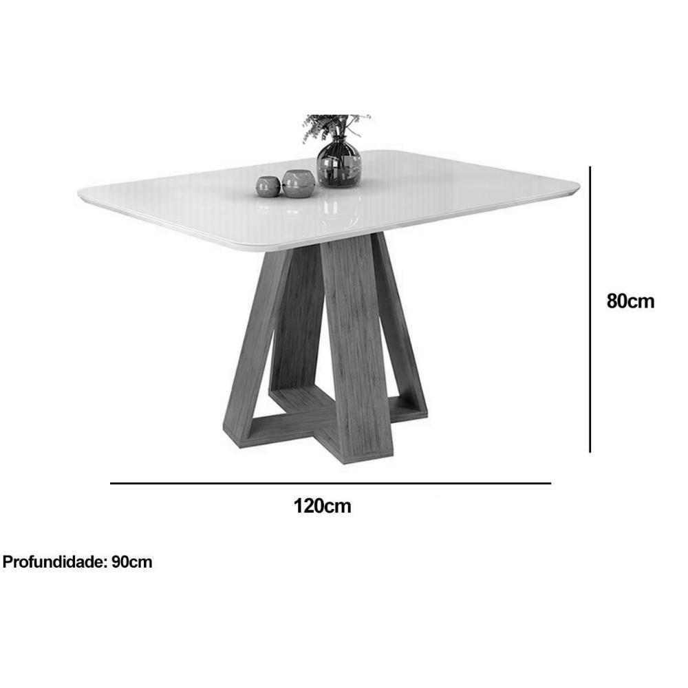 Sala de Jantar Completa Celeste Tampo Madeirado c/ Vidro Redondo 103x103cm e 4 Cadeiras Lia Freijo/Off White - Suede Kraft - DJ Móveis - 3