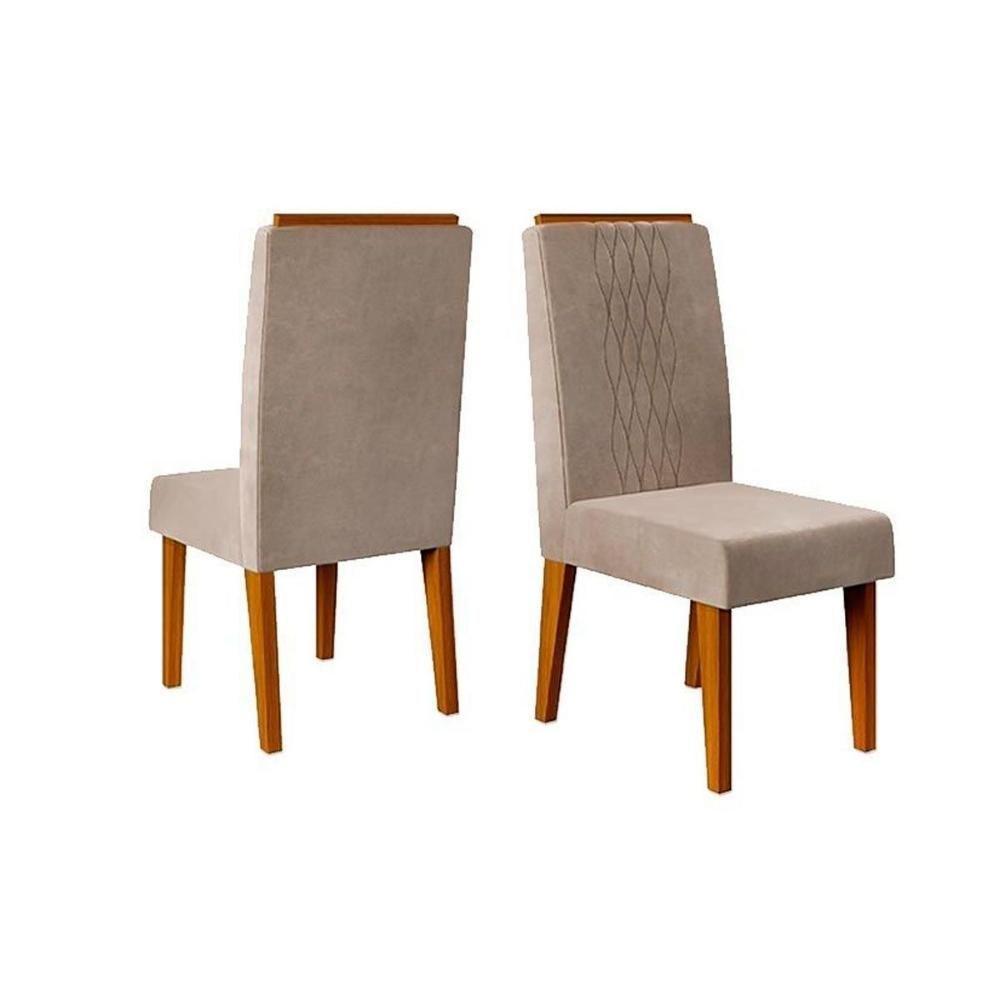 Sala de Jantar Completa Celeste Tampo Madeirado c/ Vidro Redondo 103x103cm e 4 Cadeiras Lia Freijo/Off White - Suede Kraft - DJ Móveis - 6