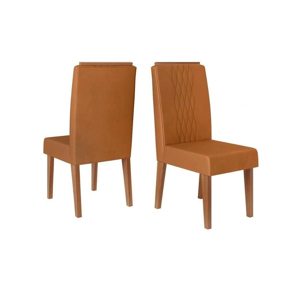 Sala de Jantar Completa Celeste Tampo Madeirado c/ Vidro Redondo 103x103cm e 4 Cadeiras Lia Freijo/Off White - Suede Kraft - DJ Móveis - 7