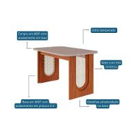 Sala de Jantar Completa Valentina Tampo Madeirado c/ Vidro 130x80cm e 4 Cadeiras Fernanda Cinamomo/Off White - Madeirado/Suede Joli Capu - Cimol - 3