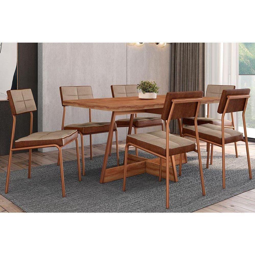 Sala de Jantar Completa Átria 1592 Aço c/ Tampo Madeirado 160x90cm e 6 Cadeiras Neo Rose/Freijo/Nogal - Rose/Areia - Caramelo - Carraro - 1
