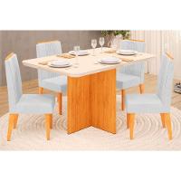 Sala de Jantar Completa Hera Tampo Madeirado c/ Vidro Reto 120x90cm e 4 Cadeiras Lia Cedro/Off White - Linho Neve - DJ Móveis - 1