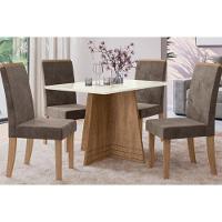 Sala de Jantar Completa Lótus Tampo Madeirado c/ Vidro 105x105cm e 4 Cadeiras 2CAD142 Nogueira/Off White/Vidro Off White - Veludo Ma - Kappesberg - 1