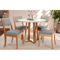 Sala de Jantar Completa Duna Tampo Madeirado c/ Vidro 105x105cm e 4 Cadeiras Alice Carvalho/Off White/Vidro Off White - Linho Cin - Kappesberg - 1