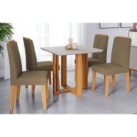 Sala de Jantar Completa Flora Tampo Madeirado c/ Vidro 95X95cm e 4 Cadeiras Nicole Savana/Nature-Suede Pluma-Joli Capuccino - Cimol - 1