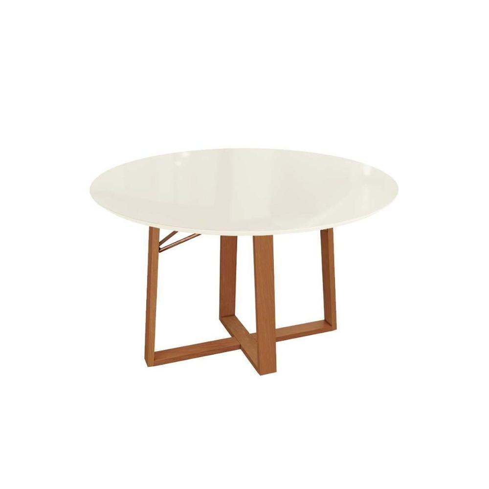 Mesa de Sala Jantar Elma Madeira Maciça c/Tampo Madeirado c/ Vidro 105x105cm Carvalho/Off White/Vidro Off White - Kappesberg - 1