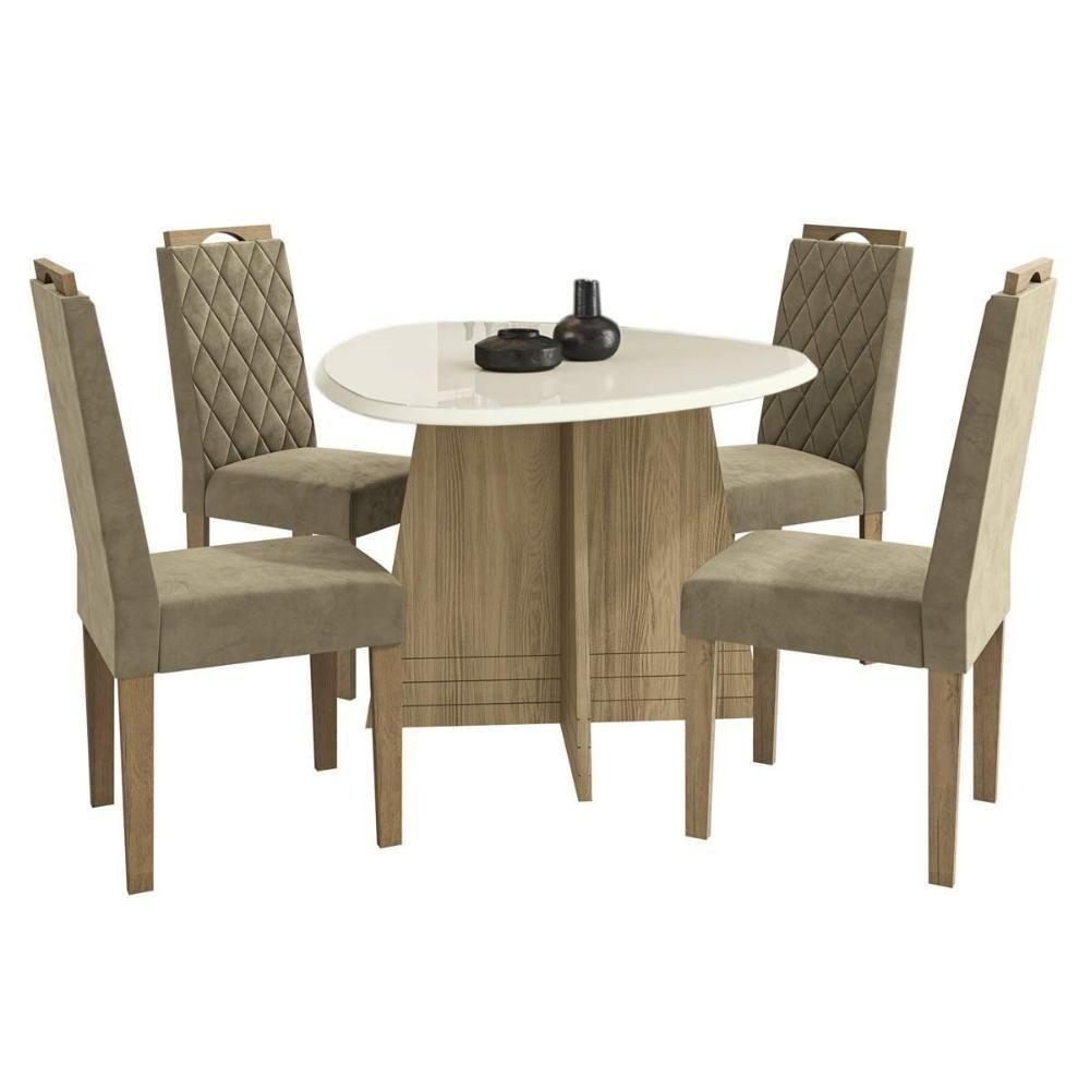 Sala de Jantar Completa Lótus Tampo Madeirado c/ Vidro 105x135cm e 4 Cadeiras 2CAD153 Nogueira/Off White/Vidro Off White - Eucalipto - Kappesberg - 6
