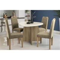 Sala de Jantar Completa Lótus Tampo Madeirado c/ Vidro 105x135cm e 4 Cadeiras 2CAD153 Nogueira/Off White/Vidro Off White - Eucalipto - Kappesberg - 1