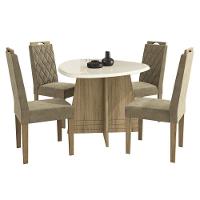 Sala de Jantar Completa Lótus Tampo Madeirado c/ Vidro 105x135cm e 4 Cadeiras 2CAD153 Nogueira/Off White/Vidro Off White - Eucalipto - Kappesberg - 6