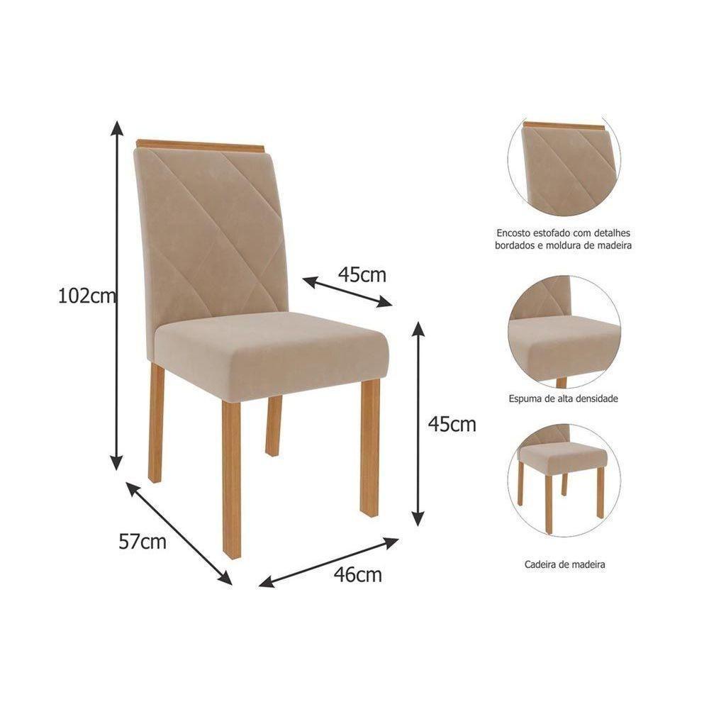 Sala de Jantar Completa Adele Madeira Maciça Tampo Madeirado c/ Vidro 130x80cm e 4 Cadeiras Fernanda Madeira/Off White - Linho Grafite - Cimol - 6