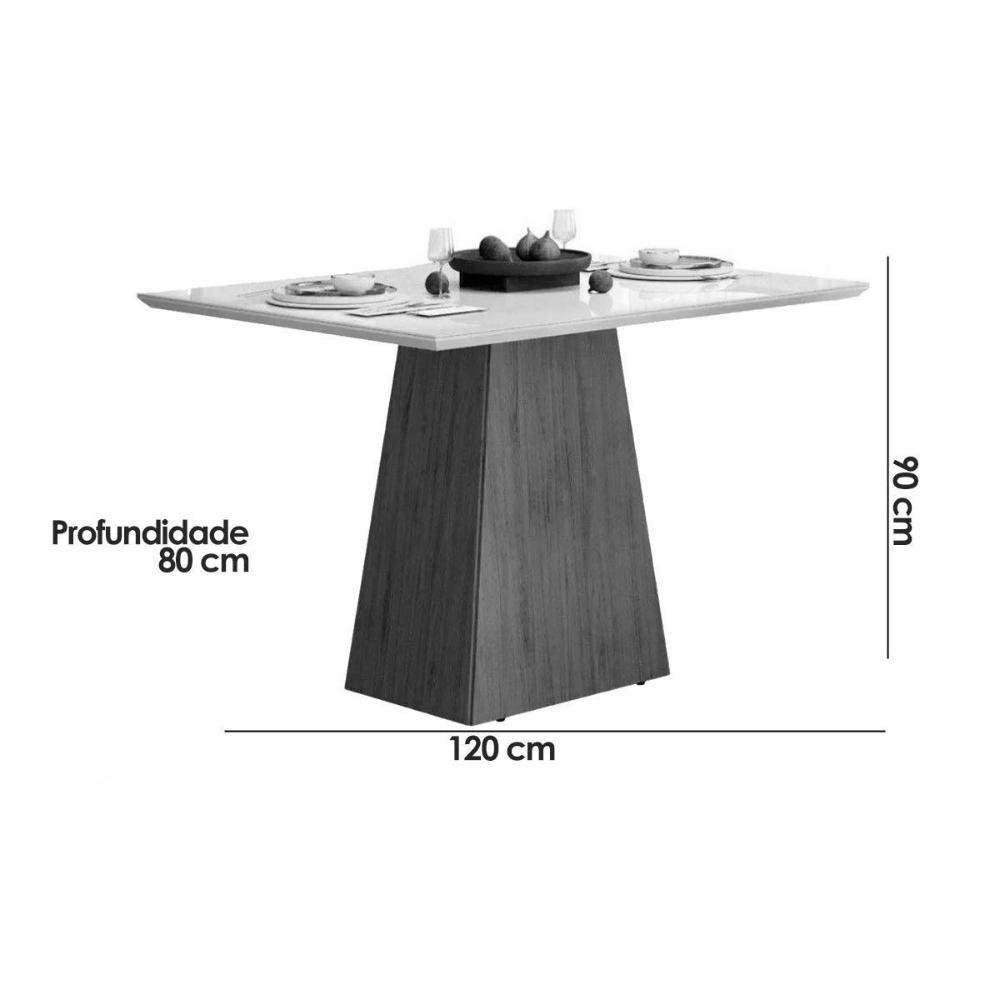 Sala de Jantar Completa Dulce Tampo Madeirado c/ Vidro Reto 120x90cm e 4 Cadeiras Zoe Cedro/Off White - Suede Moca - DJ Móveis - 2