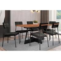 Sala de Jantar Completa Átria 1592 Aço c/ Tampo Madeirado 160x90cm e 6 Cadeiras Neo Preto/Nogal - Preto/Grafite - Preto - Carraro - 1