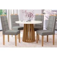 Sala de Jantar Completa Lavanda Tampo Madeirado c/ Vidro 105x105cm e 4 Cadeiras 2CAD150 Nogueira/Off White/Vidro Off White - Eucalipto - Kappesberg - 1