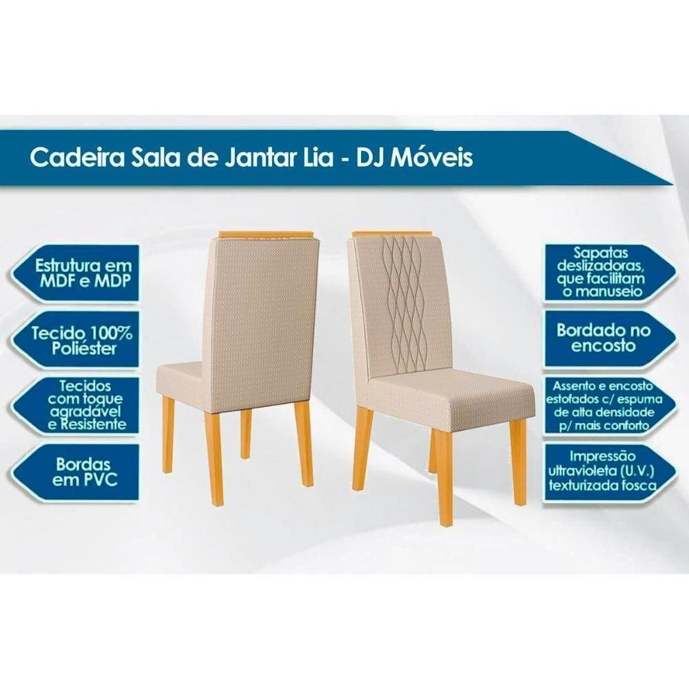 Sala de Jantar Completa Rubi Tampo Madeirado c/ Vidro Curvo 170x90cm e 6 Cadeiras Lia Cedro/Off White/Off White - Suede Moca - DJ Móveis - 3