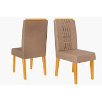 Sala de Jantar Completa Rubi Tampo Madeirado c/ Vidro Curvo 170x90cm e 6 Cadeiras Lia Cedro/Off White/Off White - Suede Moca - DJ Móveis - 8