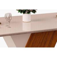 Sala de Jantar Completa Rubi Tampo Madeirado c/ Vidro Curvo 170x90cm e 6 Cadeiras Lia Cedro/Off White/Off White - Suede Moca - DJ Móveis - 10